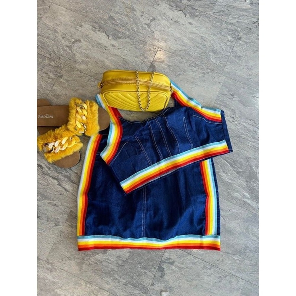 Denim Pride Cropped Tank Top Skirt Set/ Outfit 2pcs